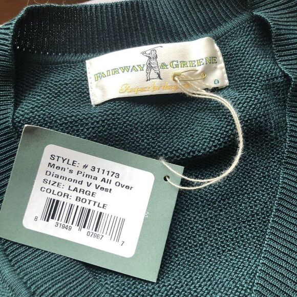 Fairway Greene Men's Pima Cotton V Neck Golf Sweater Vest Large Diamond Pattern - Picture 12 of 12